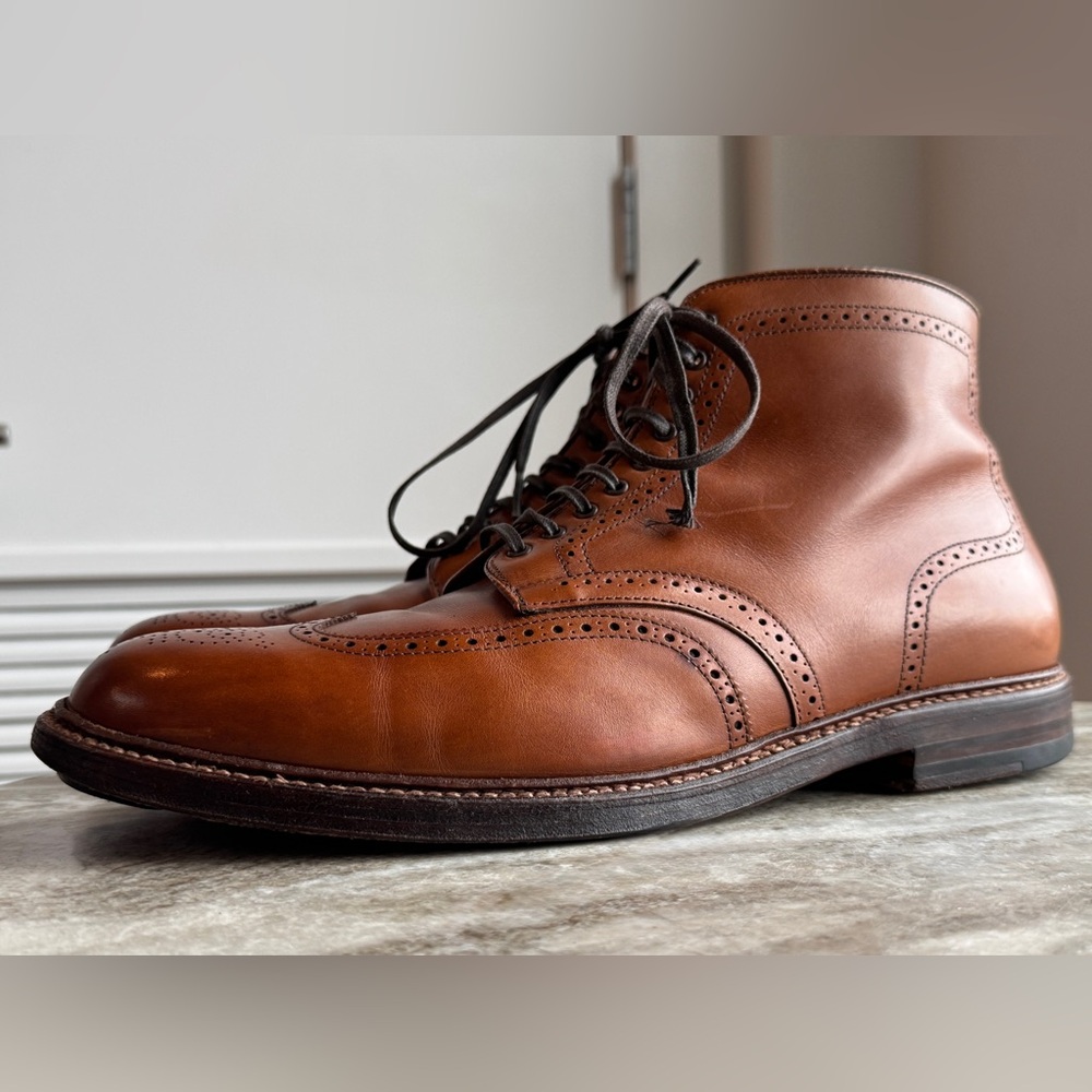 ALDEN 44618 Wingtip Boots Dark Tan Calfskin Lace Up Ankle Whiskey 13 BD - Picture 5 of 12